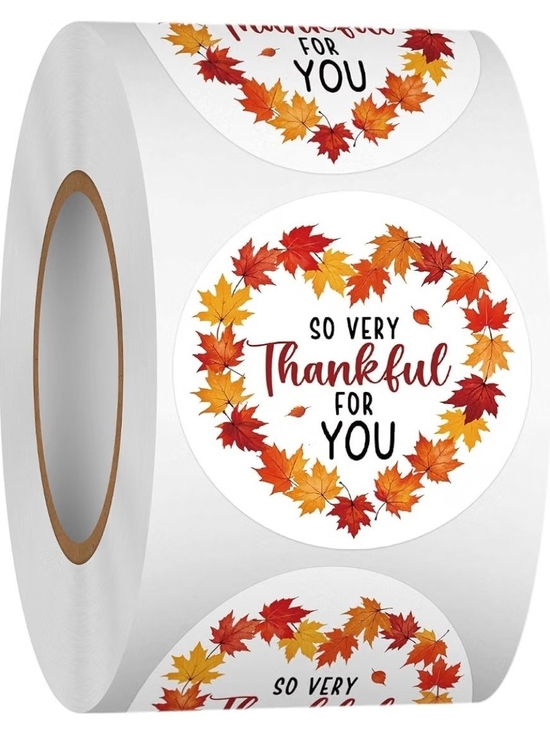 Other - 100 Thankful For You Fall Sticker Labels - White with Red & Orange Leaves